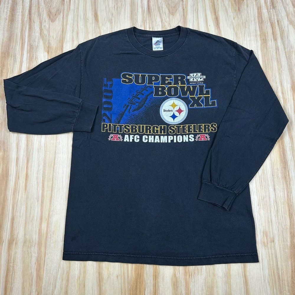 Vintage Pittsburgh Steelers Super Bowl XL Long Sleeve T Shirt Mens L Black Y2K‎